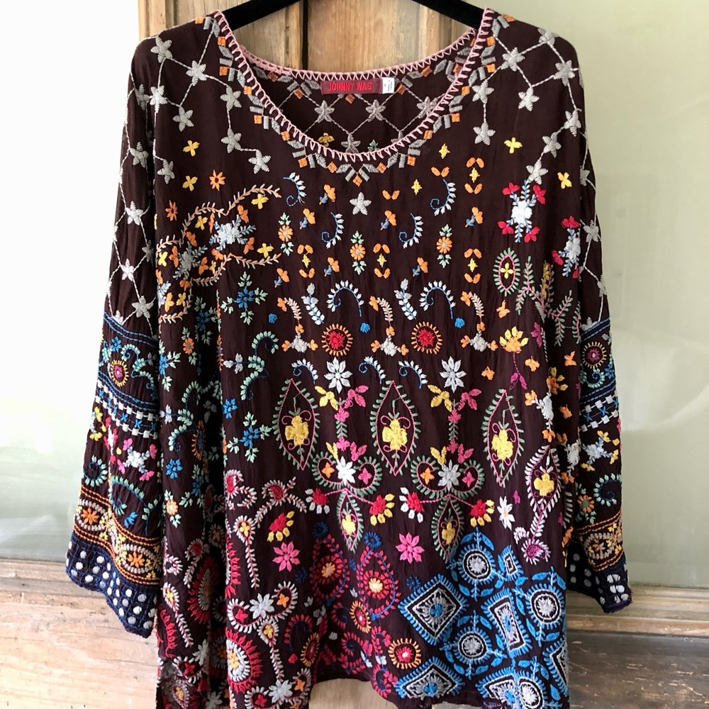 Jonny Was Embroidered Multicolor Boho Top